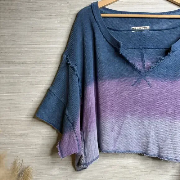 Free People tee crop top tie dye casual shirt pullover boho oversized XS - Picture 3 of 6